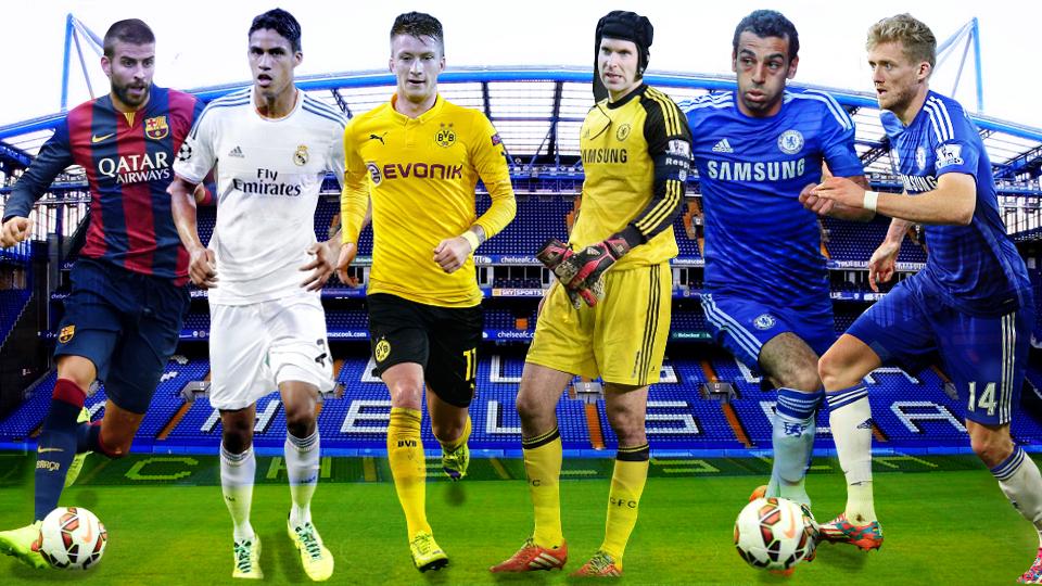 Dari kiri-kanan: Gerard Pique, Raphael Varane, Marco Reus, Petr Cech, Mohamed Salah dan Andre Schurlle - INDOSPORT